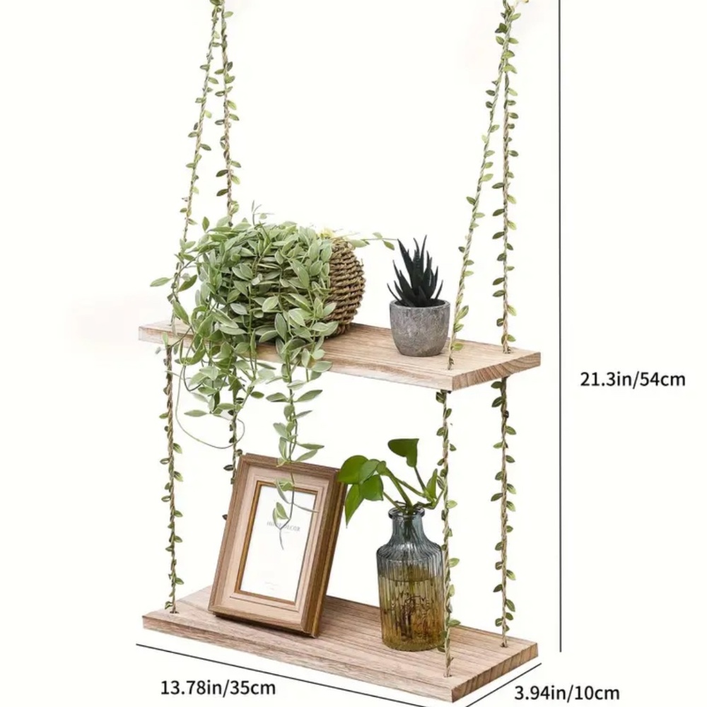 NEW! Two Tier Macramé Wall Decor Shelf with Faux Ivy Crawlers! - Picture 5 of 6